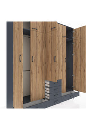 Hyperion Dolap 6 Raflı 6 Çekmeceli 4 Askılı 220x44x243 Antrasit-Çam/Antrasit