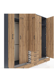 Hyperion Dolap 6 Raflı 6 Çekmeceli 4 Askılı 220x44x243 Antrasit-Çam/Çam