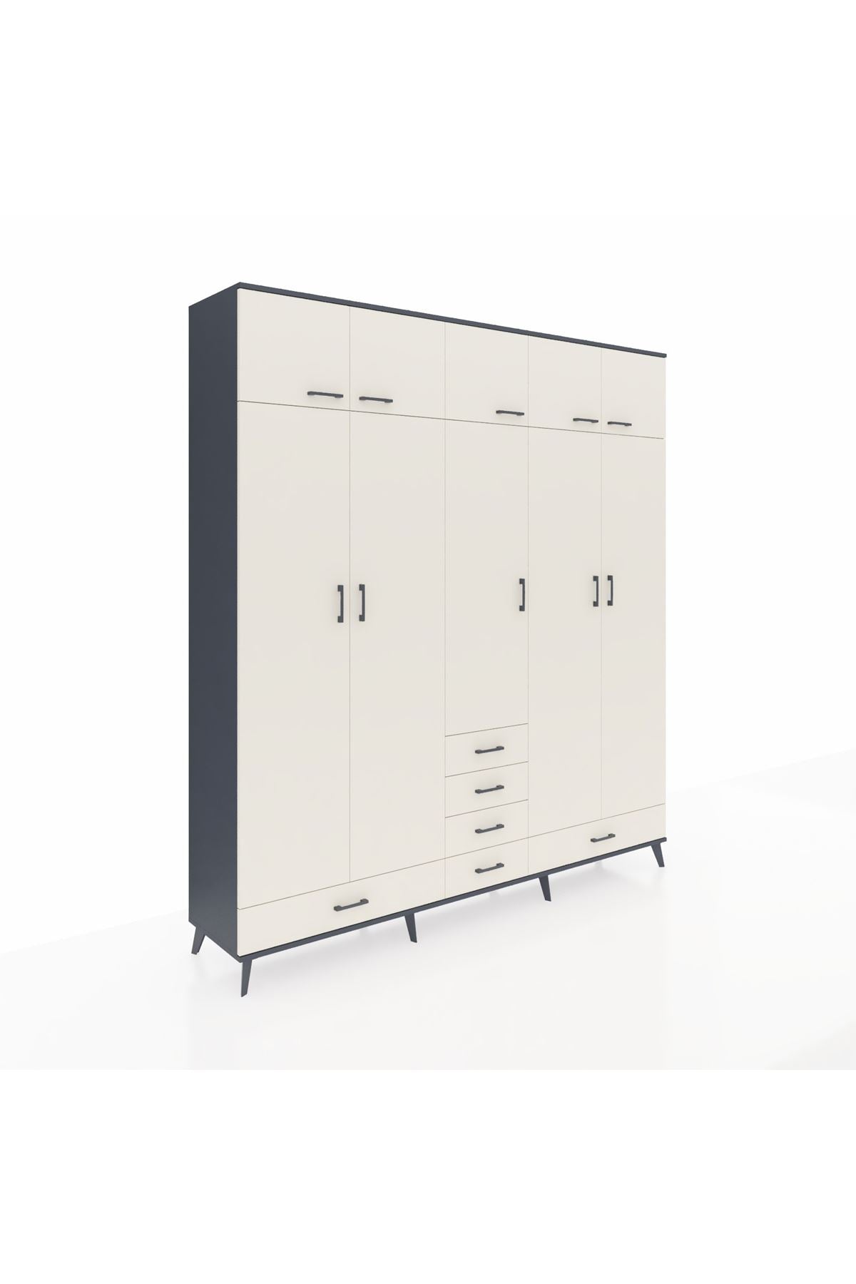 Hyperion Dolap 6 Raflı 6 Çekmeceli 4 Askılı 220x44x243 Antrasit-Aytaşı/Aytaşı