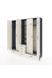 Hyperion Dolap 6 Raflı 6 Çekmeceli 4 Askılı 220x44x243 Antrasit-Aytaşı/Aytaşı