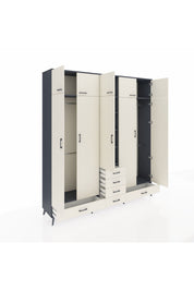 Hyperion Dolap 6 Raflı 6 Çekmeceli 4 Askılı 220x44x243 Antrasit-Aytaşı/Aytaşı