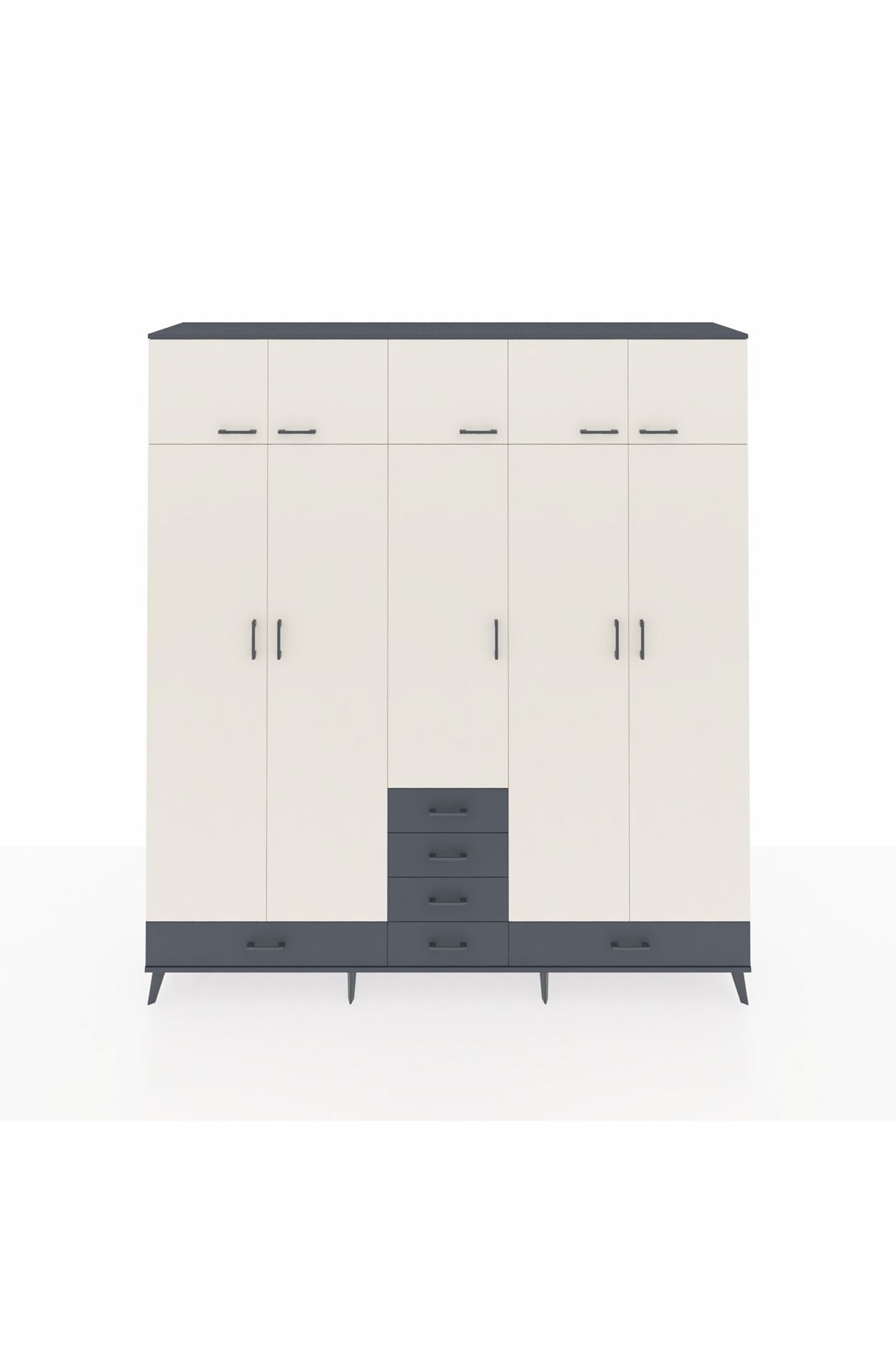 Hyperion Dolap 6 Raflı 6 Çekmeceli 4 Askılı 220x44x243 Antrasit-Aytaşı/Antrasit