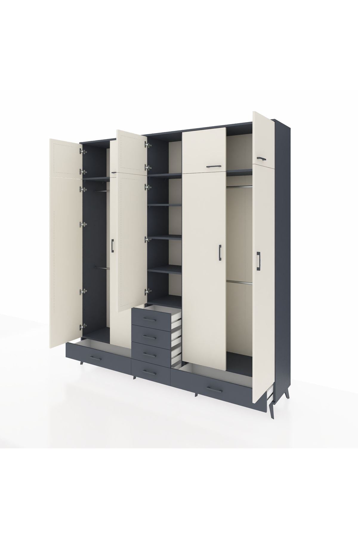 Hyperion Dolap 6 Raflı 6 Çekmeceli 4 Askılı 220x44x243 Antrasit-Aytaşı/Antrasit