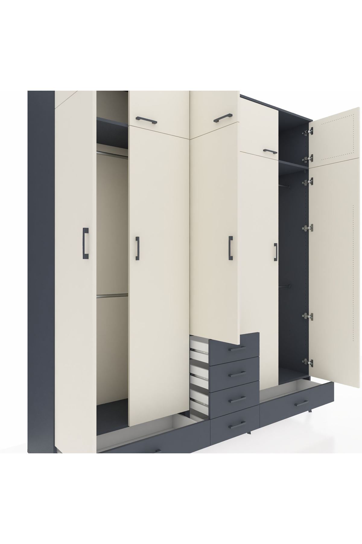 Hyperion Dolap 6 Raflı 6 Çekmeceli 4 Askılı 220x44x243 Antrasit-Aytaşı/Antrasit