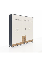 Hyperion Dolap 6 Raflı 6 Çekmeceli 4 Askılı 220x44x243 Antrasit-Aytaşı/Çam