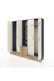 Hyperion Dolap 6 Raflı 6 Çekmeceli 4 Askılı 220x44x243 Antrasit-Aytaşı/Çam