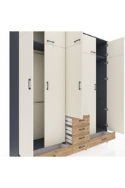 Hyperion Dolap 6 Raflı 6 Çekmeceli 4 Askılı 220x44x243 Antrasit-Aytaşı/Çam