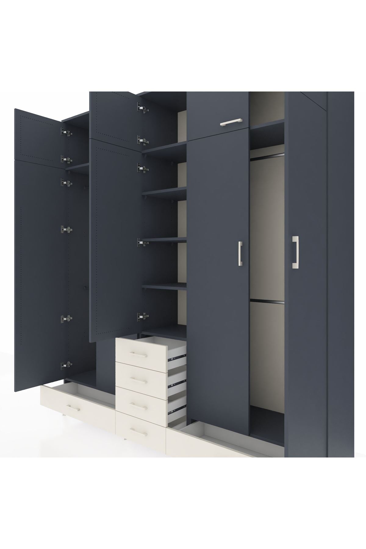 Hyperion Dolap 6 Raflı 6 Çekmeceli 4 Askılı 220x44x243 Antrasit-Antrasit/Aytaşı