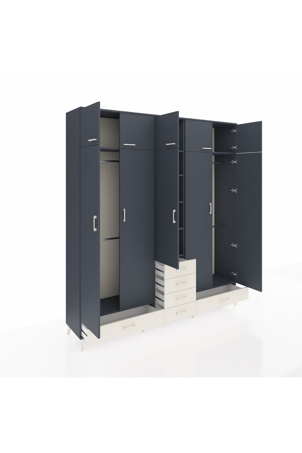 Hyperion Dolap 6 Raflı 6 Çekmeceli 4 Askılı 220x44x243 Antrasit-Antrasit/Aytaşı