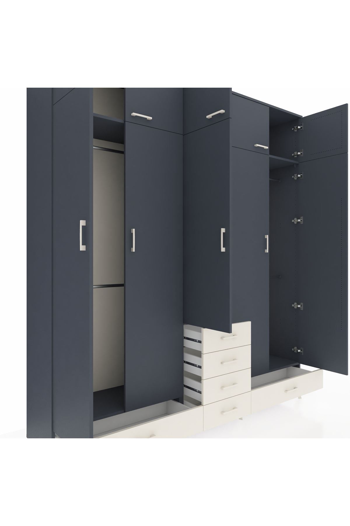 Hyperion Dolap 6 Raflı 6 Çekmeceli 4 Askılı 220x44x243 Antrasit-Antrasit/Aytaşı