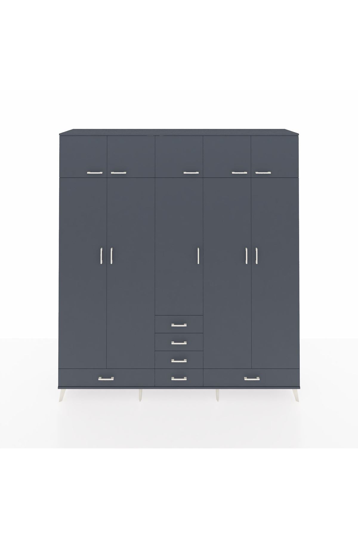 Hyperion Dolap 6 Raflı 6 Çekmeceli 4 Askılı 220x44x243 Antrasit-Antrasit/Antrasit