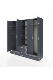 Hyperion Dolap 6 Raflı 6 Çekmeceli 4 Askılı 220x44x243 Antrasit-Antrasit/Antrasit