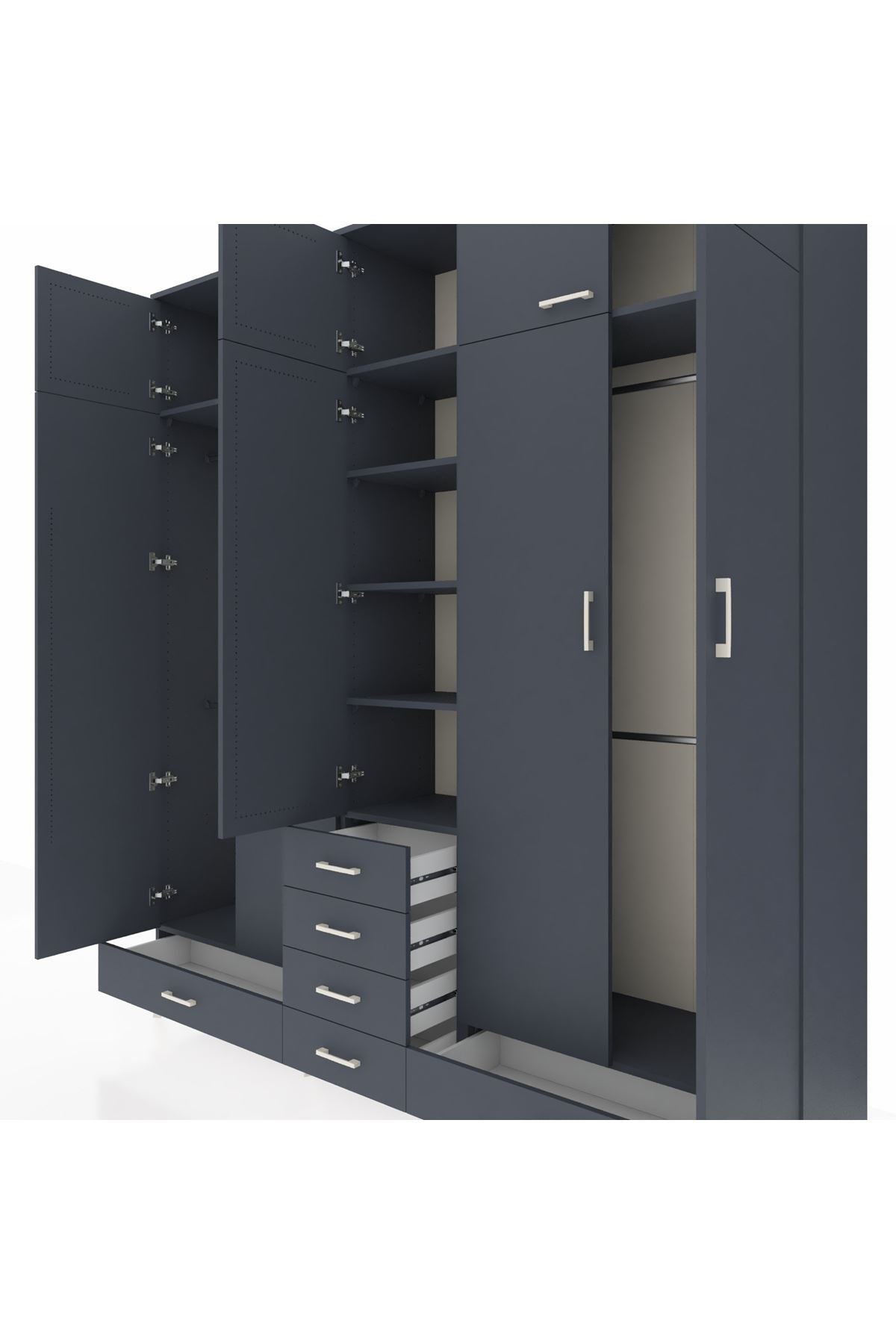 Hyperion Dolap 6 Raflı 6 Çekmeceli 4 Askılı 220x44x243 Antrasit-Antrasit/Antrasit