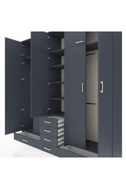 Hyperion Dolap 6 Raflı 6 Çekmeceli 4 Askılı 220x44x243 Antrasit-Antrasit/Antrasit