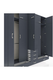 Hyperion Dolap 6 Raflı 6 Çekmeceli 4 Askılı 220x44x243 Antrasit-Antrasit/Antrasit