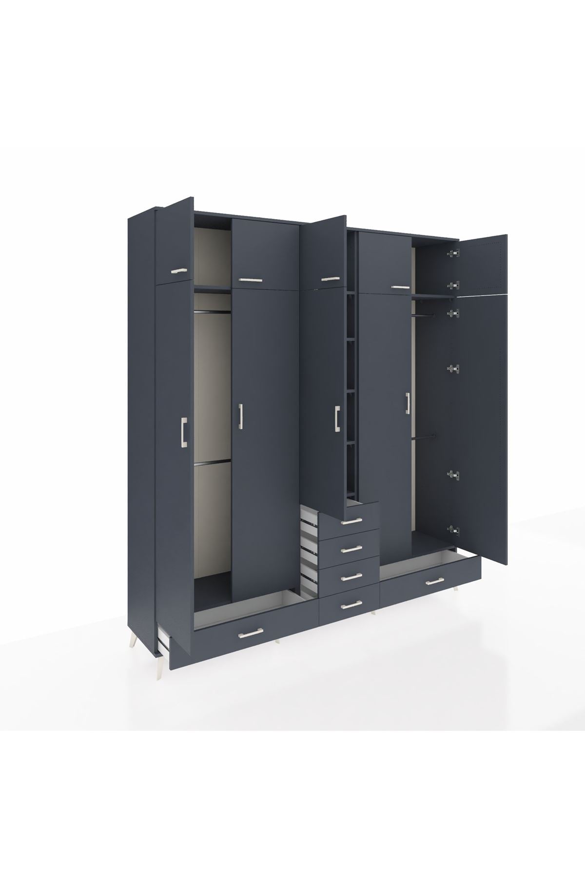 Hyperion Dolap 6 Raflı 6 Çekmeceli 4 Askılı 220x44x243 Antrasit-Antrasit/Antrasit