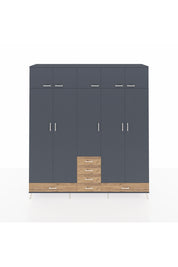 Hyperion Dolap 6 Raflı 6 Çekmeceli 4 Askılı 220x44x243 Antrasit-Antrasit/Çam