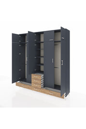 Hyperion Dolap 6 Raflı 6 Çekmeceli 4 Askılı 220x44x243 Antrasit-Antrasit/Çam