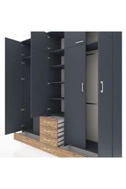 Hyperion Dolap 6 Raflı 6 Çekmeceli 4 Askılı 220x44x243 Antrasit-Antrasit/Çam