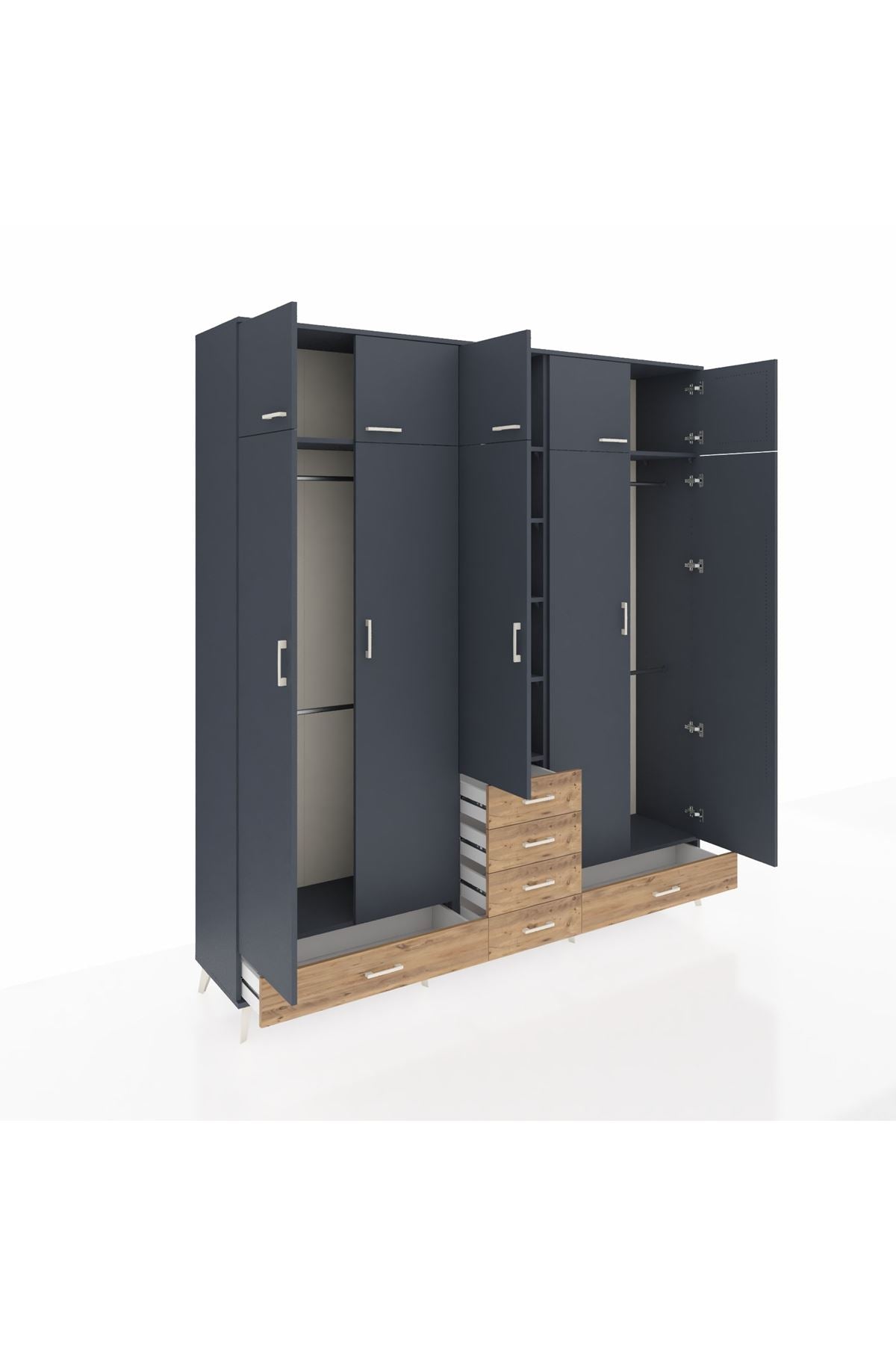 Hyperion Dolap 6 Raflı 6 Çekmeceli 4 Askılı 220x44x243 Antrasit-Antrasit/Çam