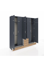 Hyperion Dolap 6 Raflı 6 Çekmeceli 4 Askılı 220x44x243 Antrasit-Antrasit/Çam