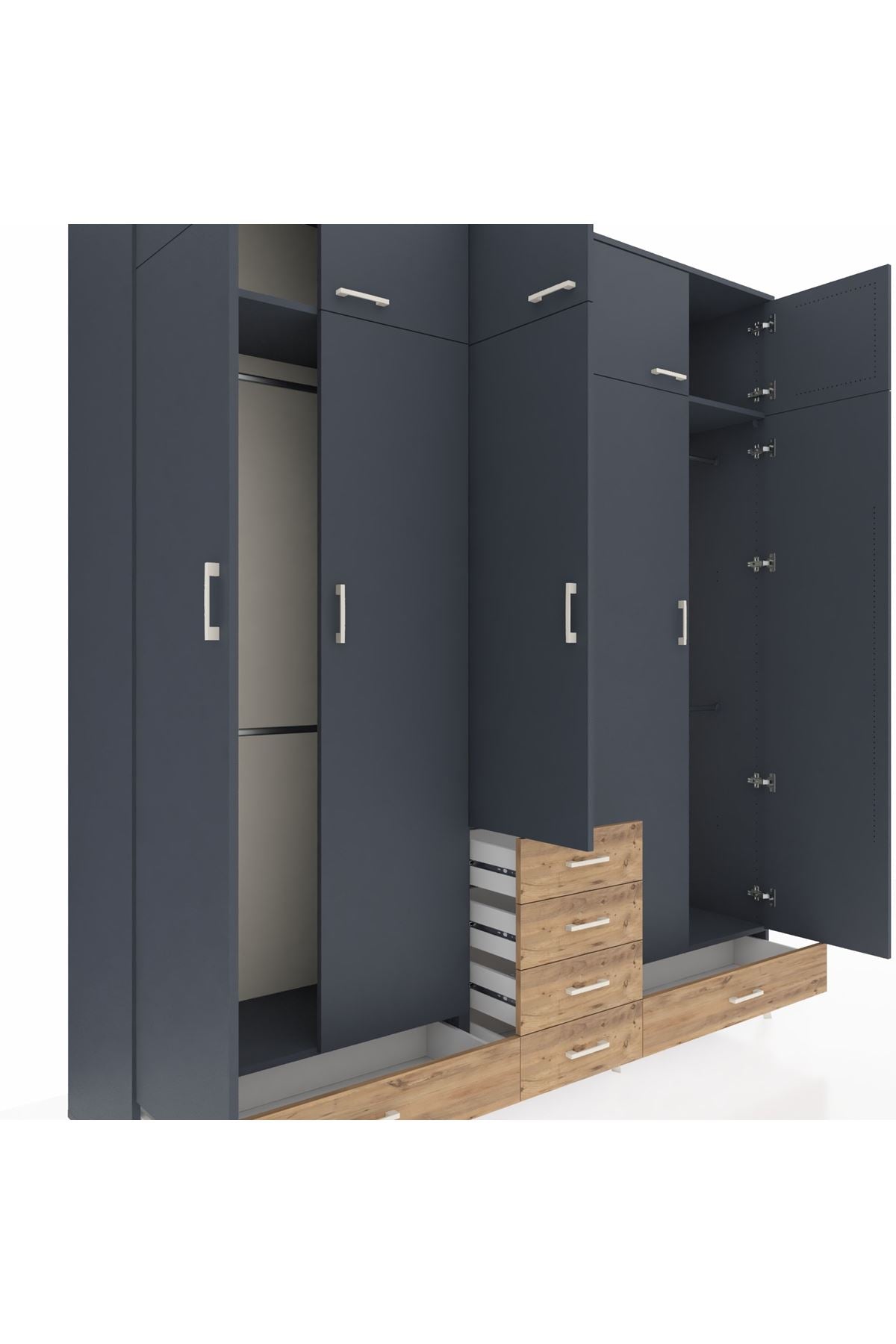 Hyperion Dolap 6 Raflı 6 Çekmeceli 4 Askılı 220x44x243 Antrasit-Antrasit/Çam