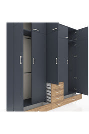 Hyperion Dolap 6 Raflı 6 Çekmeceli 4 Askılı 220x44x243 Antrasit-Antrasit/Çam