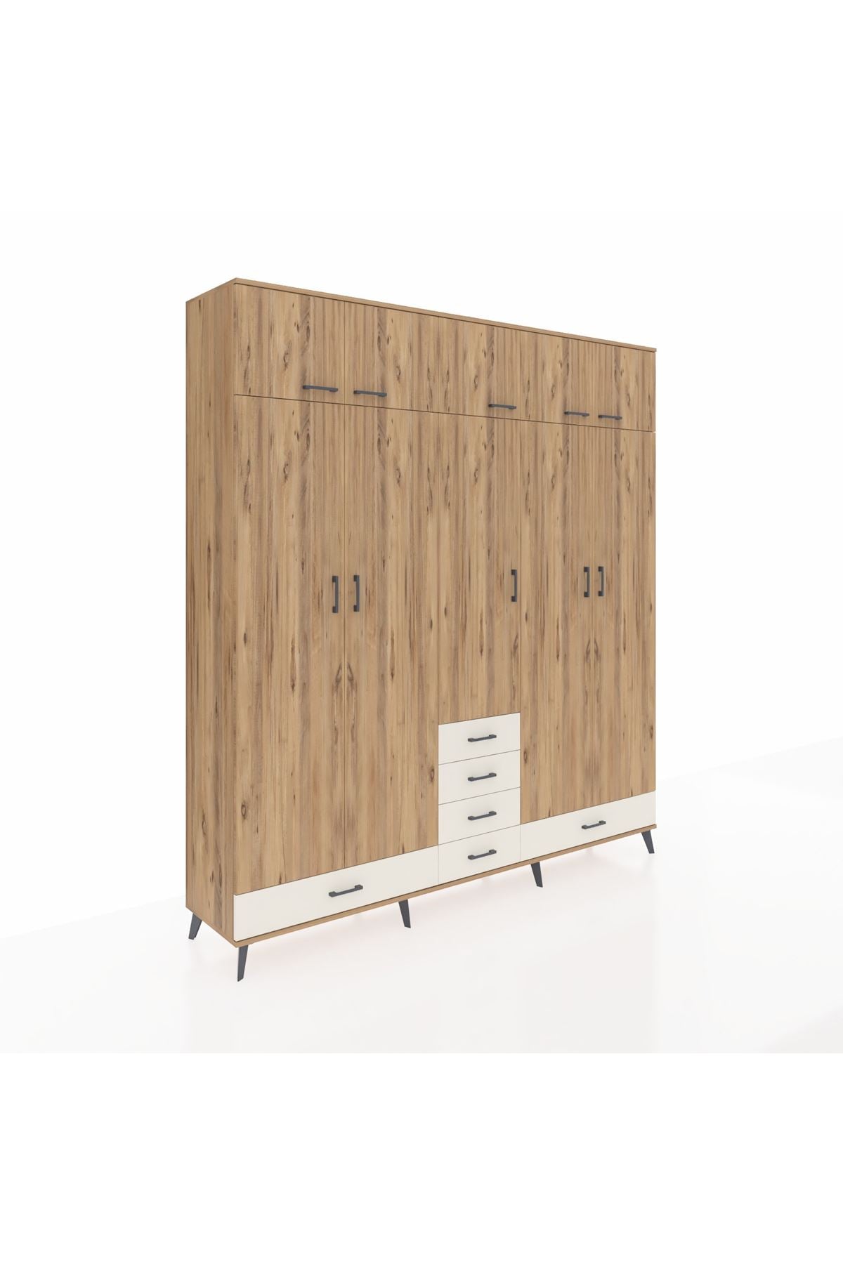 Hyperion Dolap 6 Raflı 6 Çekmeceli 4 Askılı 220x44x243 Çam-Çam/Aytaşı