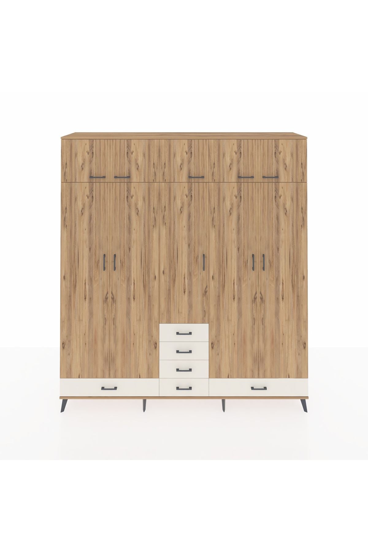 Hyperion Dolap 6 Raflı 6 Çekmeceli 4 Askılı 220x44x243 Çam-Çam/Aytaşı