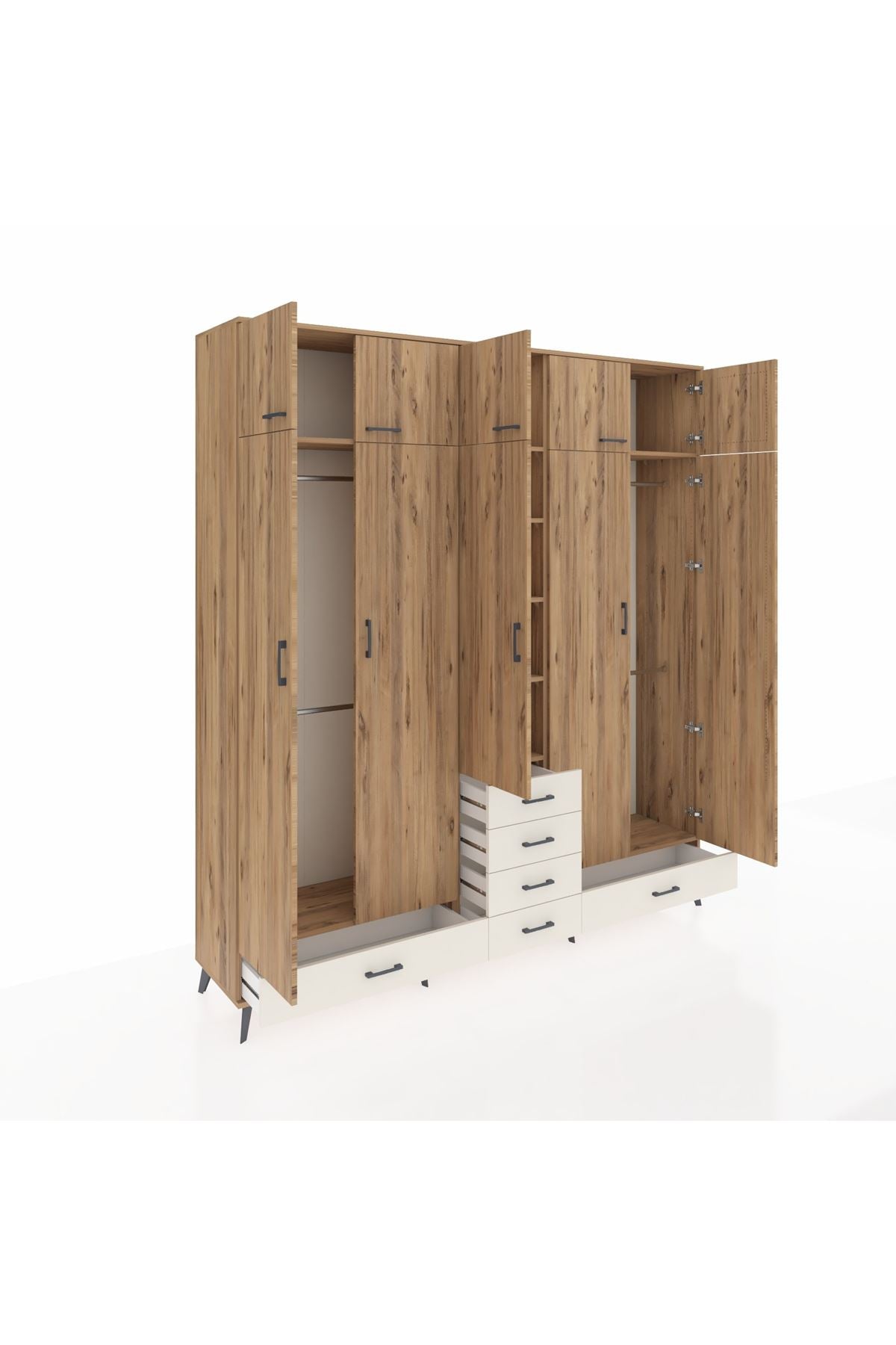Hyperion Dolap 6 Raflı 6 Çekmeceli 4 Askılı 220x44x243 Çam-Çam/Aytaşı