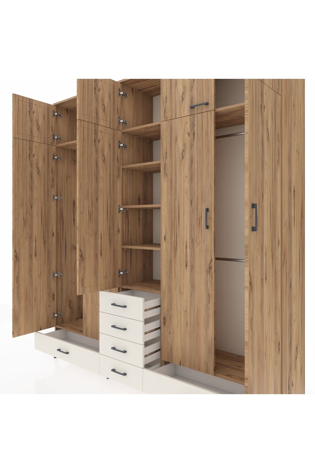 Hyperion Dolap 6 Raflı 6 Çekmeceli 4 Askılı 220x44x243 Çam-Çam/Aytaşı