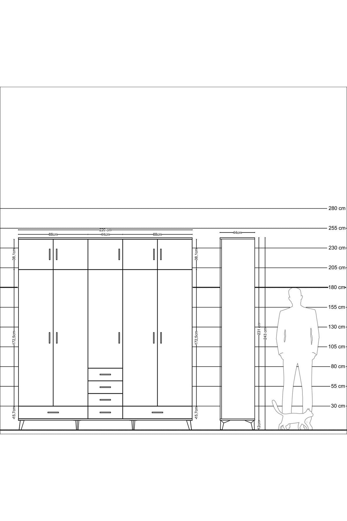 Hyperion Dolap 6 Raflı 6 Çekmeceli 4 Askılı 220x44x243 - S553M014V19B