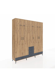 Hyperion Dolap 6 Raflı 6 Çekmeceli 4 Askılı 220x44x243 Çam-Çam/Antrasit