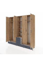 Hyperion Dolap 6 Raflı 6 Çekmeceli 4 Askılı 220x44x243 Çam-Çam/Antrasit