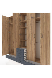 Hyperion Dolap 6 Raflı 6 Çekmeceli 4 Askılı 220x44x243 Çam-Çam/Antrasit