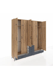 Hyperion Dolap 6 Raflı 6 Çekmeceli 4 Askılı 220x44x243 Çam-Çam/Antrasit