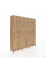 Hyperion Dolap 6 Raflı 6 Çekmeceli 4 Askılı 220x44x243 Çam-Çam/Çam