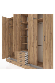 Hyperion Dolap 6 Raflı 6 Çekmeceli 4 Askılı 220x44x243 Çam-Çam/Çam