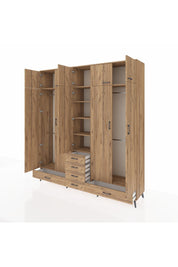 Hyperion Dolap 6 Raflı 6 Çekmeceli 4 Askılı 220x44x243 Çam-Çam/Çam