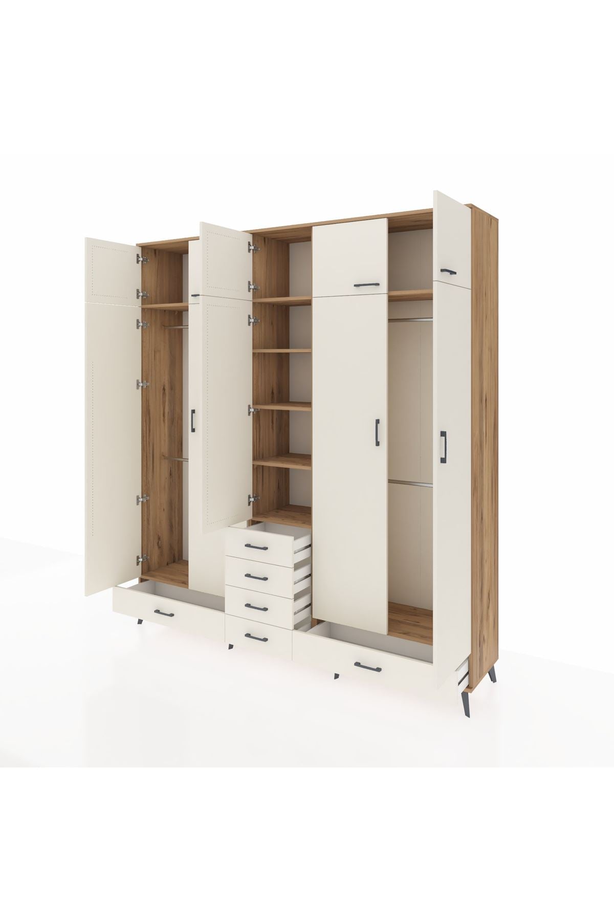 Hyperion Dolap 6 Raflı 6 Çekmeceli 4 Askılı 220x44x243 Çam-Aytaşı/Aytaşı