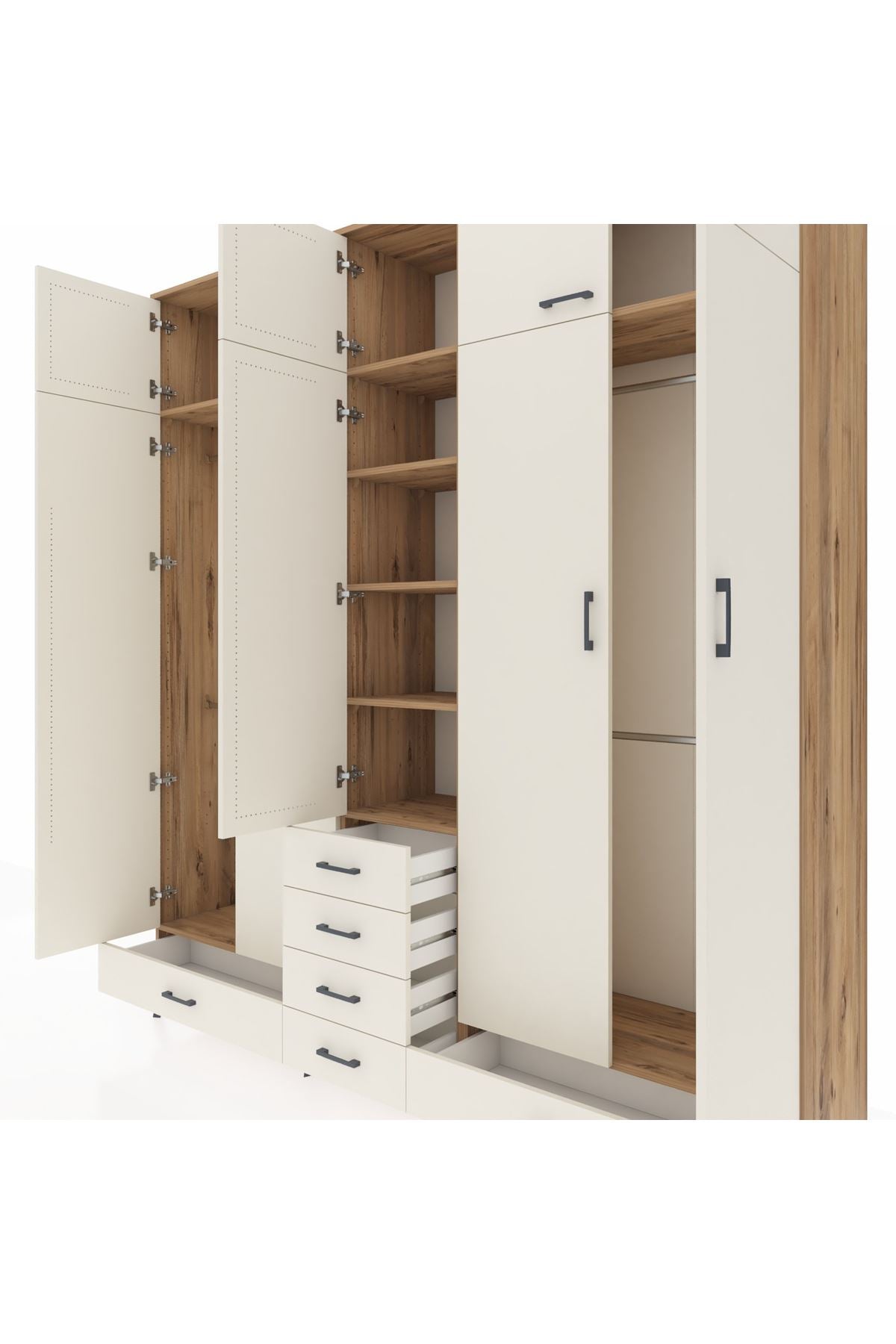 Hyperion Dolap 6 Raflı 6 Çekmeceli 4 Askılı 220x44x243 Çam-Aytaşı/Aytaşı