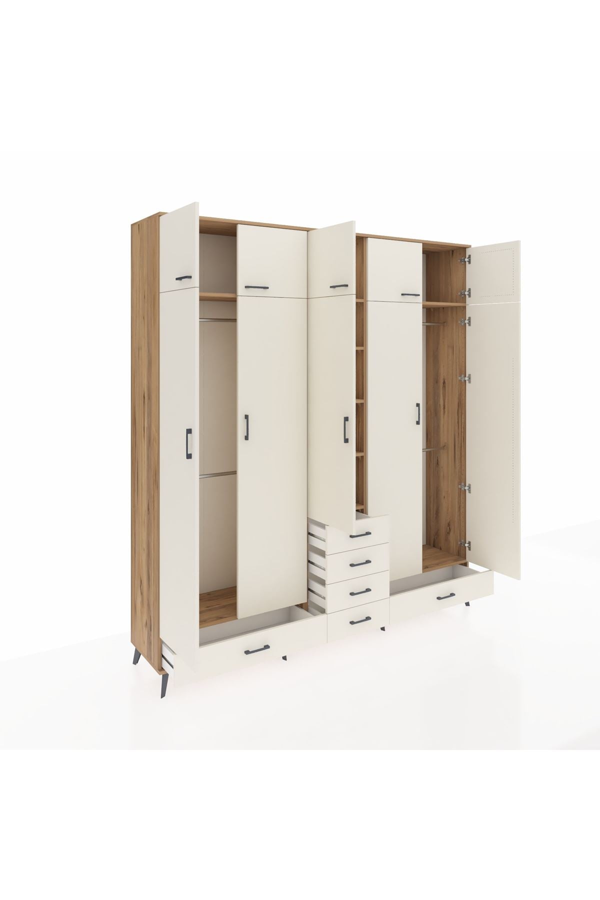 Hyperion Dolap 6 Raflı 6 Çekmeceli 4 Askılı 220x44x243 Çam-Aytaşı/Aytaşı