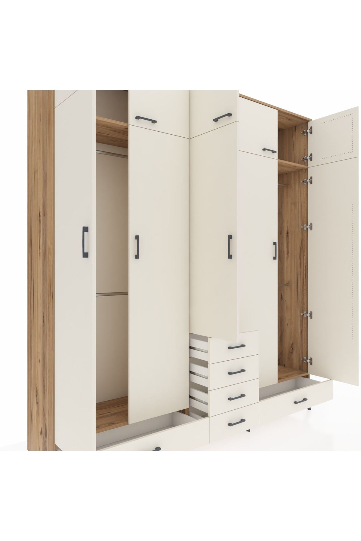 Hyperion Dolap 6 Raflı 6 Çekmeceli 4 Askılı 220x44x243 Çam-Aytaşı/Aytaşı