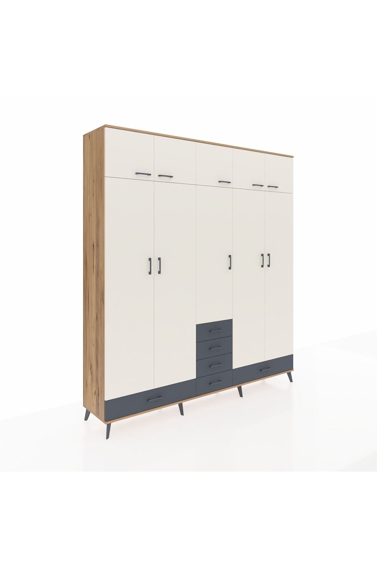 Hyperion Dolap 6 Raflı 6 Çekmeceli 4 Askılı 220x44x243 Çam-Aytaşı/Antrasit