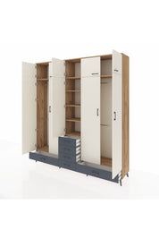 Hyperion Dolap 6 Raflı 6 Çekmeceli 4 Askılı 220x44x243 Çam-Aytaşı/Antrasit