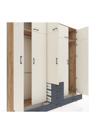Hyperion Dolap 6 Raflı 6 Çekmeceli 4 Askılı 220x44x243 Çam-Aytaşı/Antrasit