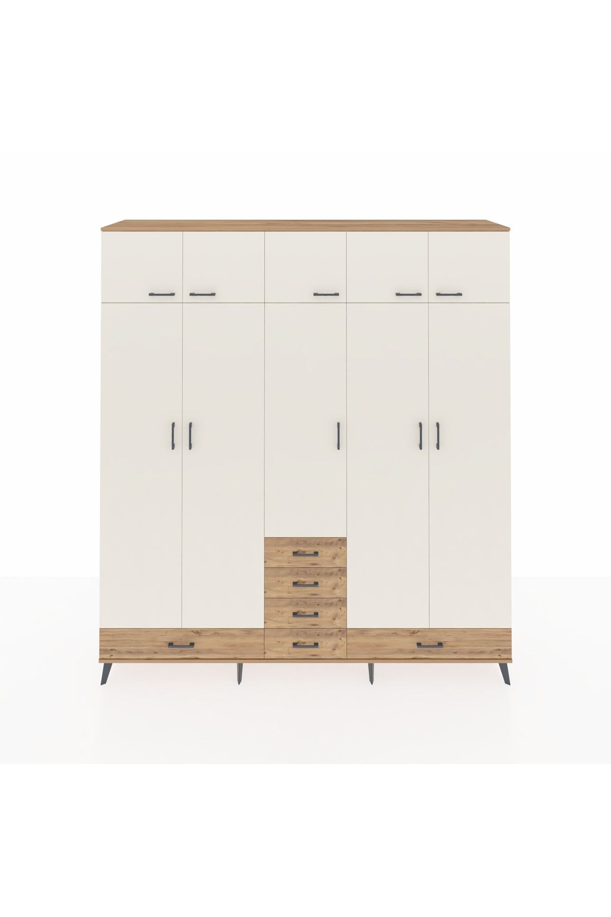 Hyperion Dolap 6 Raflı 6 Çekmeceli 4 Askılı 220x44x243 Çam-Aytaşı/Çam