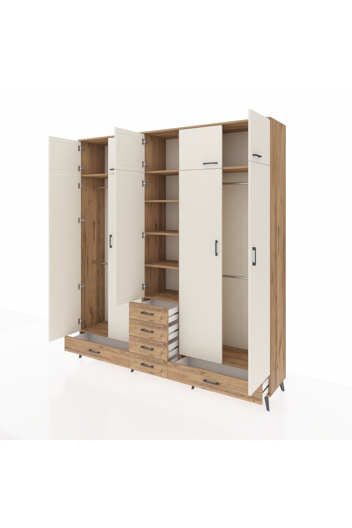 Hyperion Dolap 6 Raflı 6 Çekmeceli 4 Askılı 220x44x243 Çam-Aytaşı/Çam