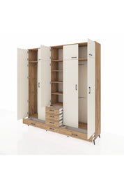 Hyperion Dolap 6 Raflı 6 Çekmeceli 4 Askılı 220x44x243 Çam-Aytaşı/Çam