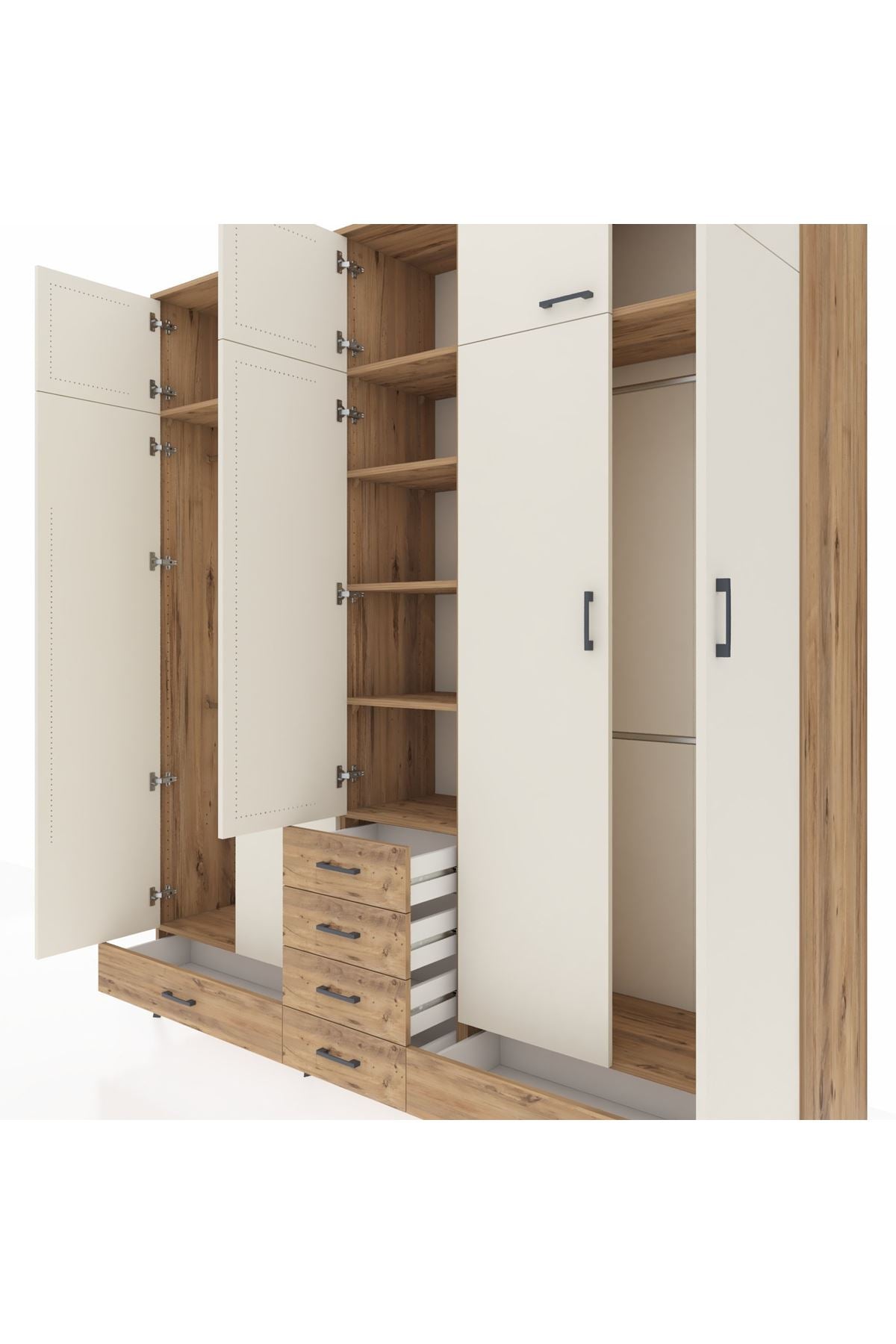 Hyperion Dolap 6 Raflı 6 Çekmeceli 4 Askılı 220x44x243 Çam-Aytaşı/Çam